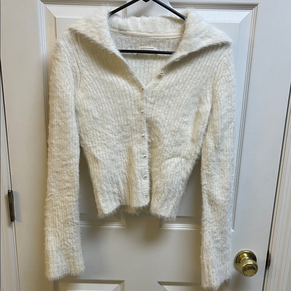 Anthropologie Cream Fuzzy Cardigan